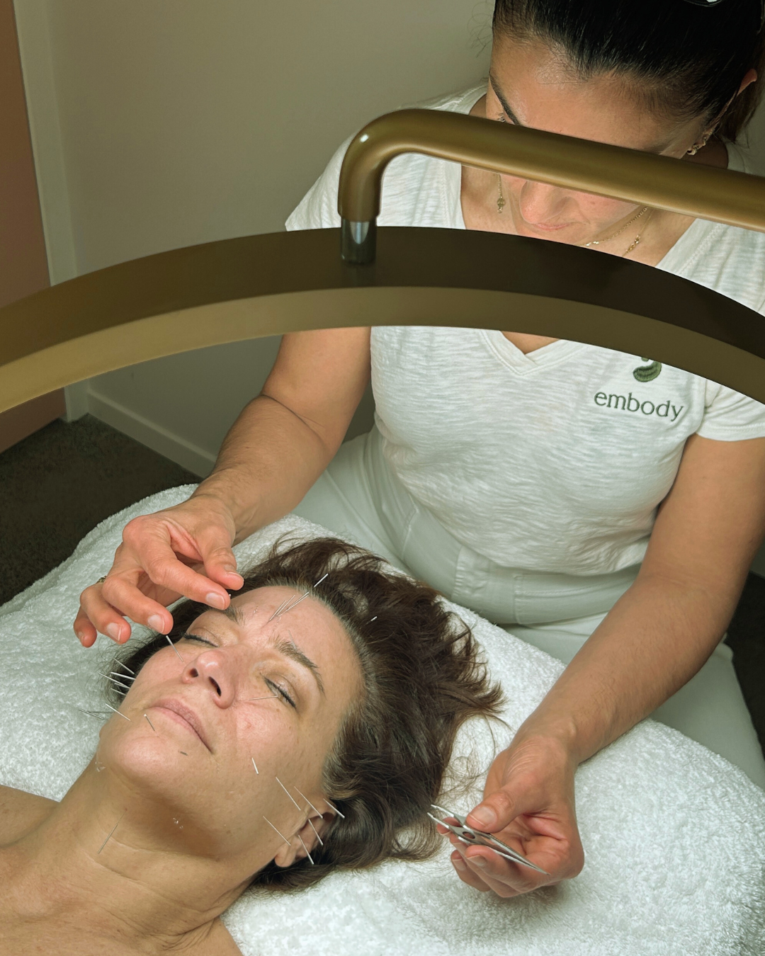 Teresa performing an Energy Point Facial treatment using cosmetic needling at Reveal Mount.