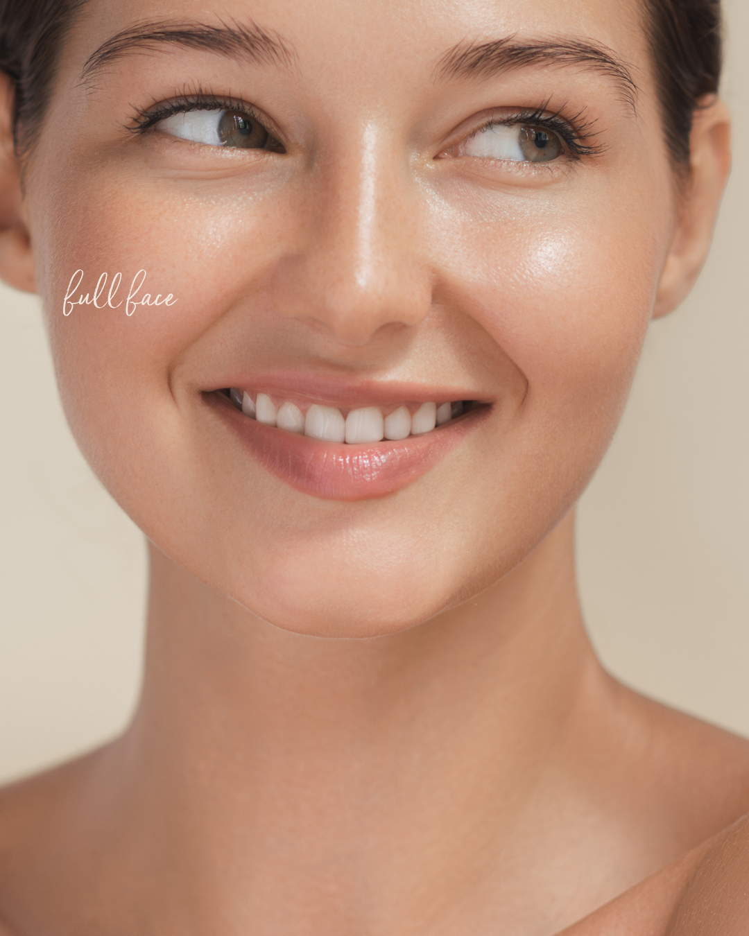 Close-up of a woman's face showing clear, smooth, hair-free skin.